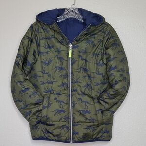 REVERSIBLE Dinosaur Print Kid's Jacket Puffer Coat Hood